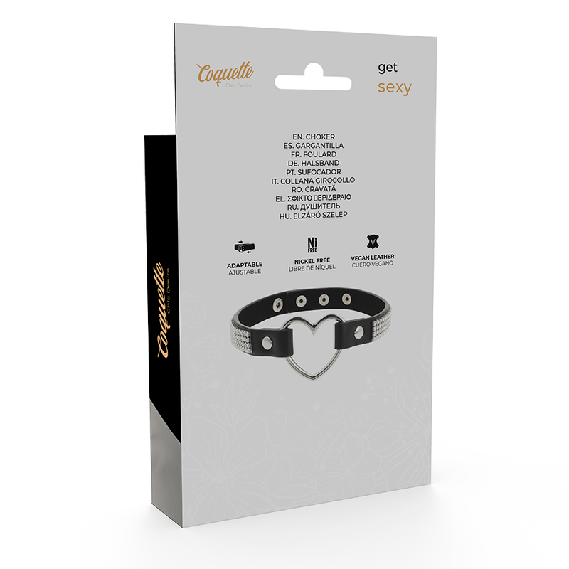 COQUETTE CHIC DESIRE choker collar en cuero vegano con corazón, caja por detrás