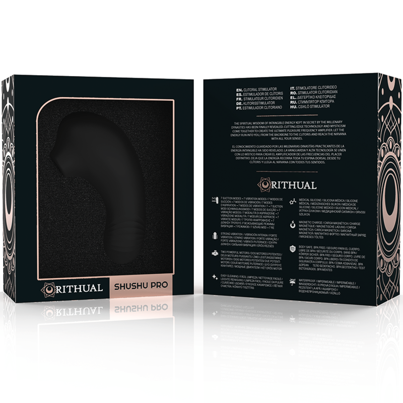 RITHUAL SHUSHU PRO vibrador y succionador de clítoris de bolsillo negro, en caja