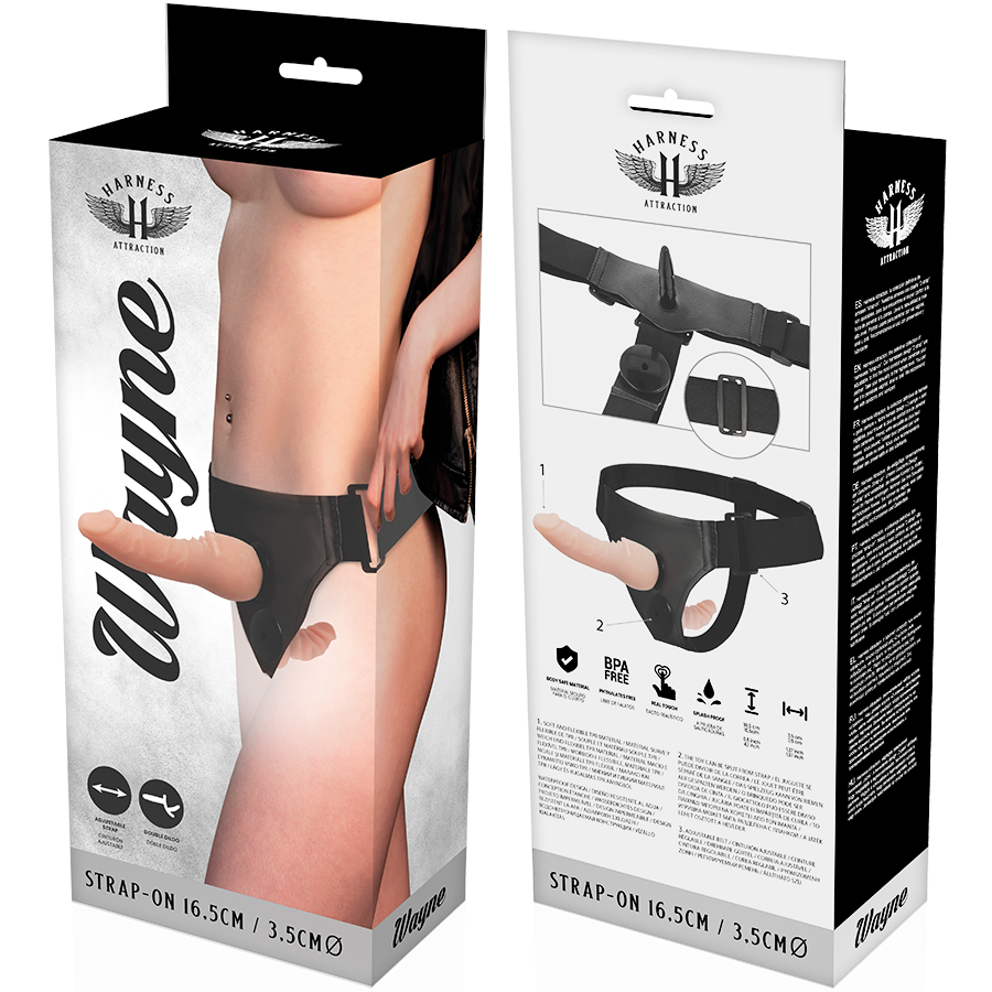 HARNESS ATTRACTION WAYNE dildo pene doble con arnés para pareja 165x35mm, en caja