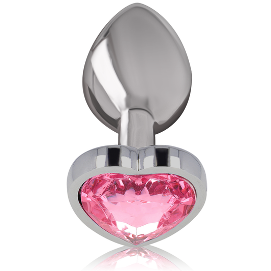 INTENSE plug tapón anal en metal con cristal corazón rosa talla S, vista inclinada