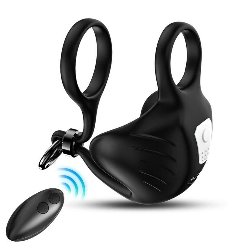 MANTA anillo vibrador para pene con estimulación de testiculos y control remoto