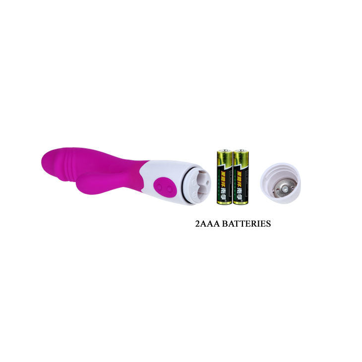 SNAPPY dildo vibrador conejo para doble estimulación vagina y clítoris, baterias